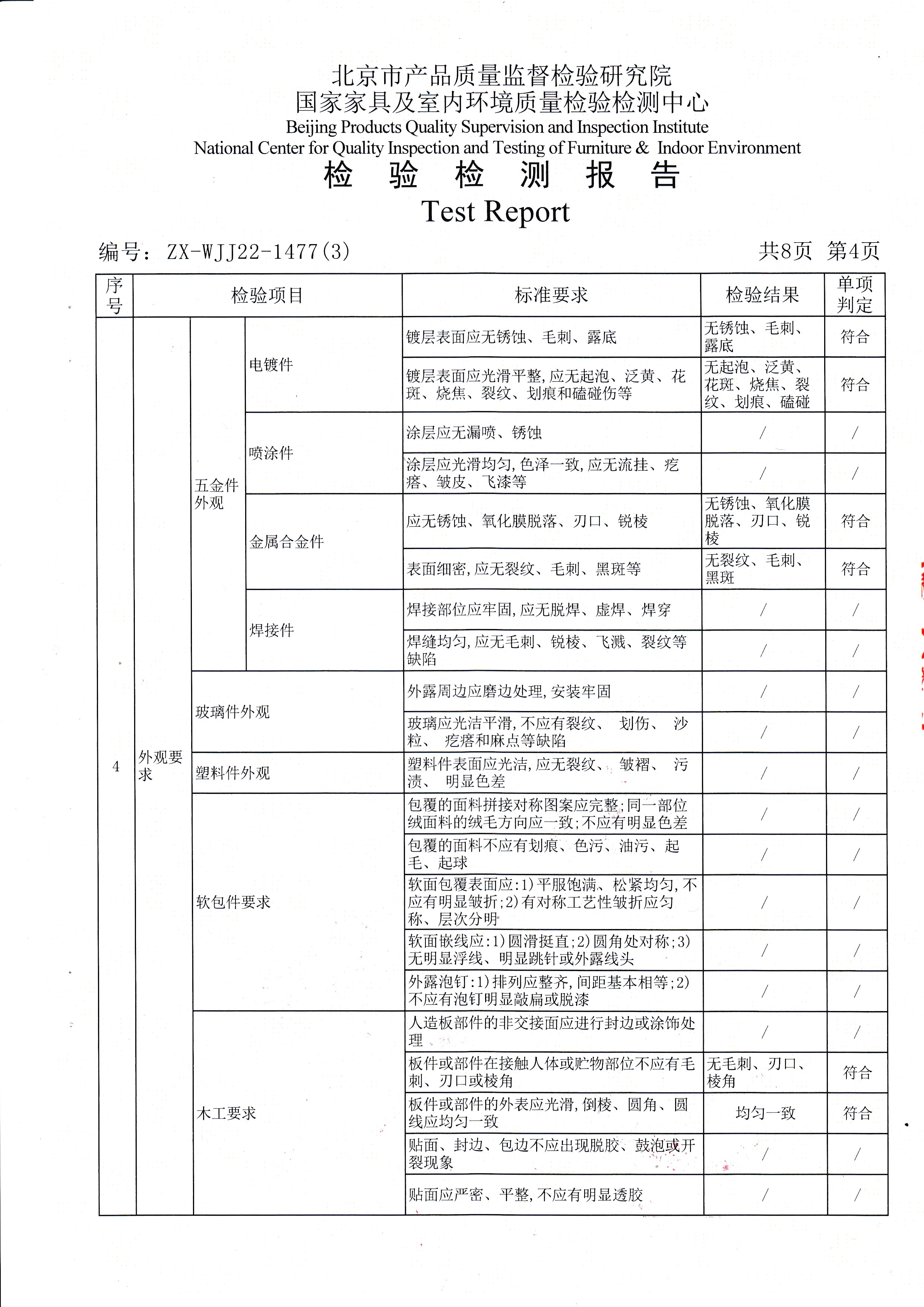 光明家具检验报告